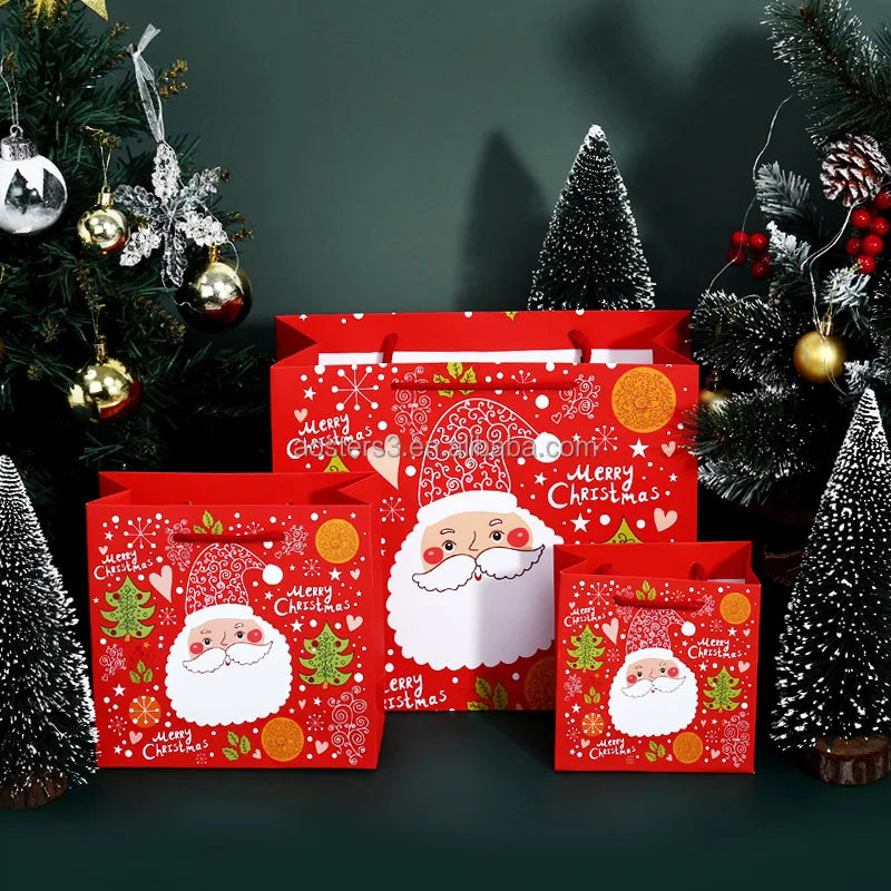 Christmas Stock High Quality Recycled Materials Art Paper Cardboard Bags Small MOQ Offset Printing Cotton Handle