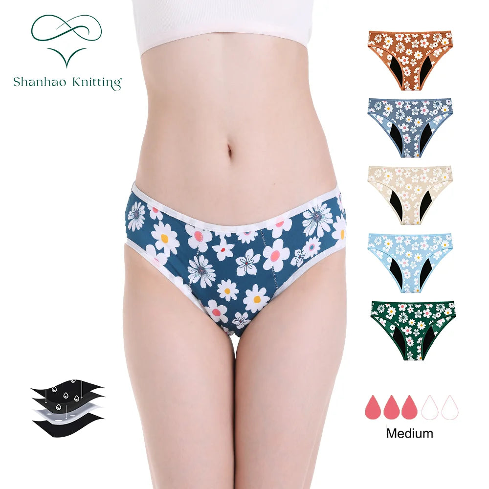 Shanhao OEM Print Menstrual Panties Teens Medium Flow Bragas Menstruales Biodegradable Bamboo Period Panties for Women