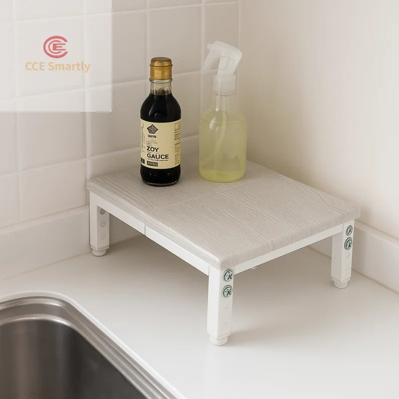 Space-Saving Durable Carbon Steel Expandable Adjustable Kitchen Rack Shelves with Spice Organizer for Cabinet Storage