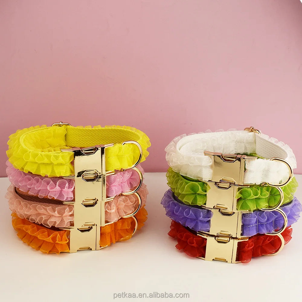 2026 Luxury Lace Design Colorful Dog Collar and Leash Set Pet Accessories Laser logo Custom Low MOQ in Stock Fast Shipping