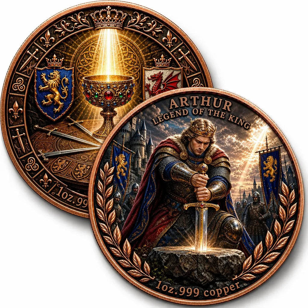 1oz 999 Fine Copper King Arthur Holy Grail Dual Sided Embossed Commemorative Coin Camelot Castle Metal Crafts Souvenir MegaBDM