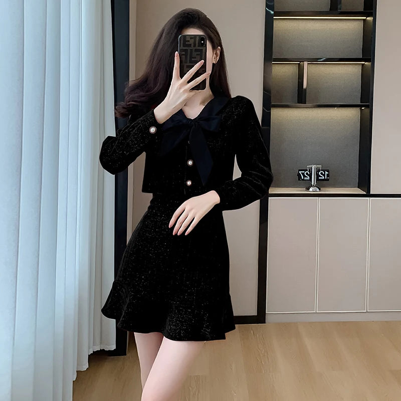 Fall Women's Casual Sets Top And Velvet Dress Set Clothing Wholesale