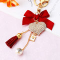 Fashionable Ladies Heart-shaped Bow Perfume Bottle Tassel Keychain with Alloy Rhinestone love Bag Keychain Suitable for Girls MegaBDM