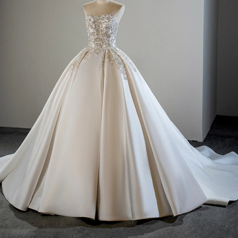 Jancember SFY234 Boho Strapless Lace Embroidery Wedding Satin Bridal Dresses