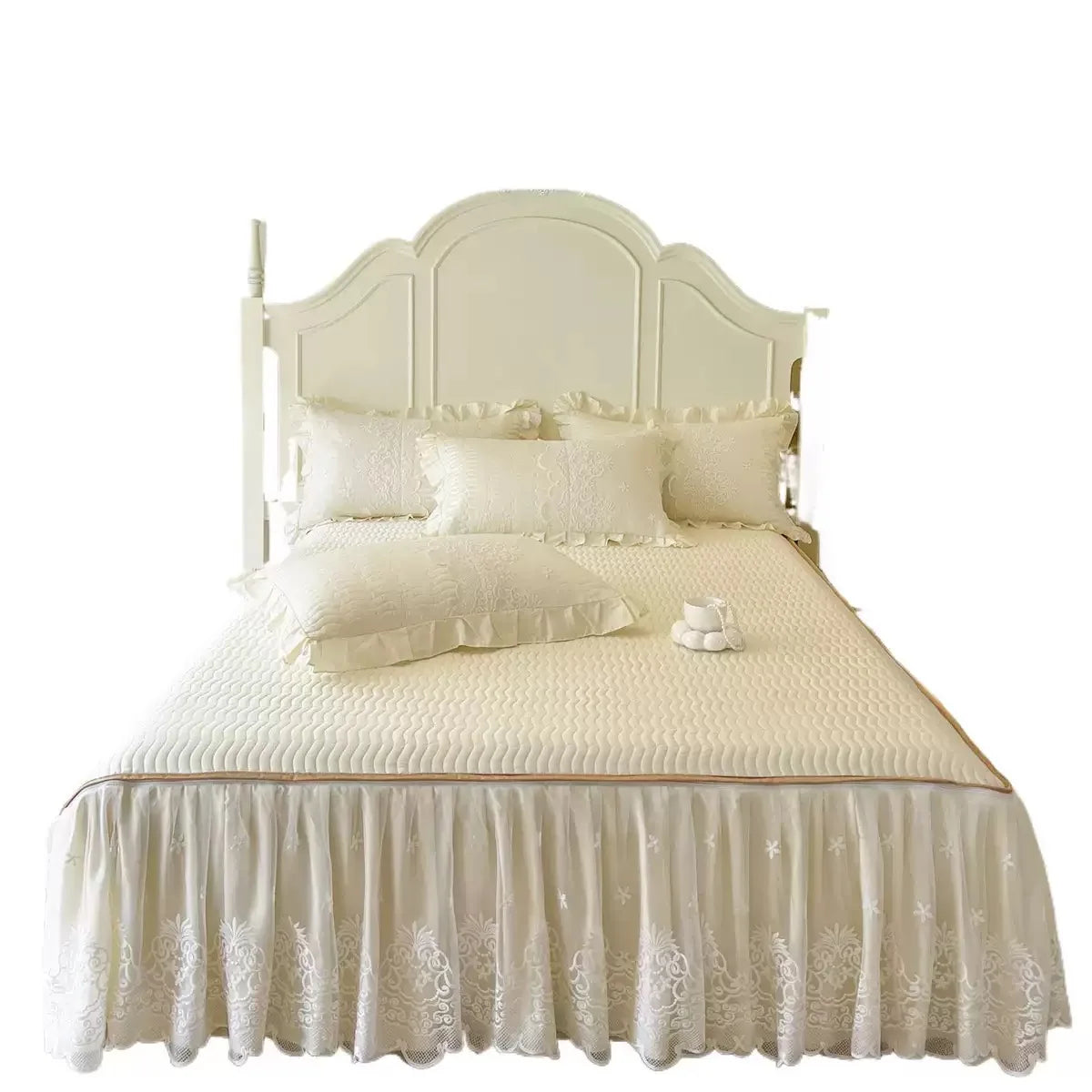 Wholesale High-end Pink Home Textile Solid Color Fitted Flat Cotton Lace Bed Skirt Sets MegaBDM