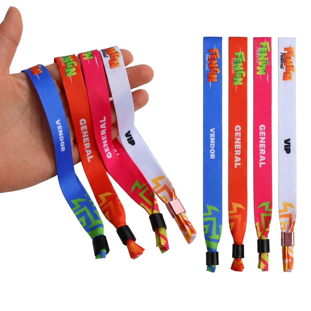 Promotion Event Festival Party Sublimation Printed Antique Imitation Polyester Woven Ribbon Satin Fabric Wristbands MegaBDM