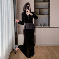 Fall Roman 2 Piece Set for Women V-Neck Top And Slim Velvet Set Clothing Wholesale