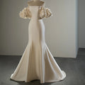 Jancember SFY230 Beautiful Satin Pearls Off Shoulder Slim Mermaid Wedding Dresses