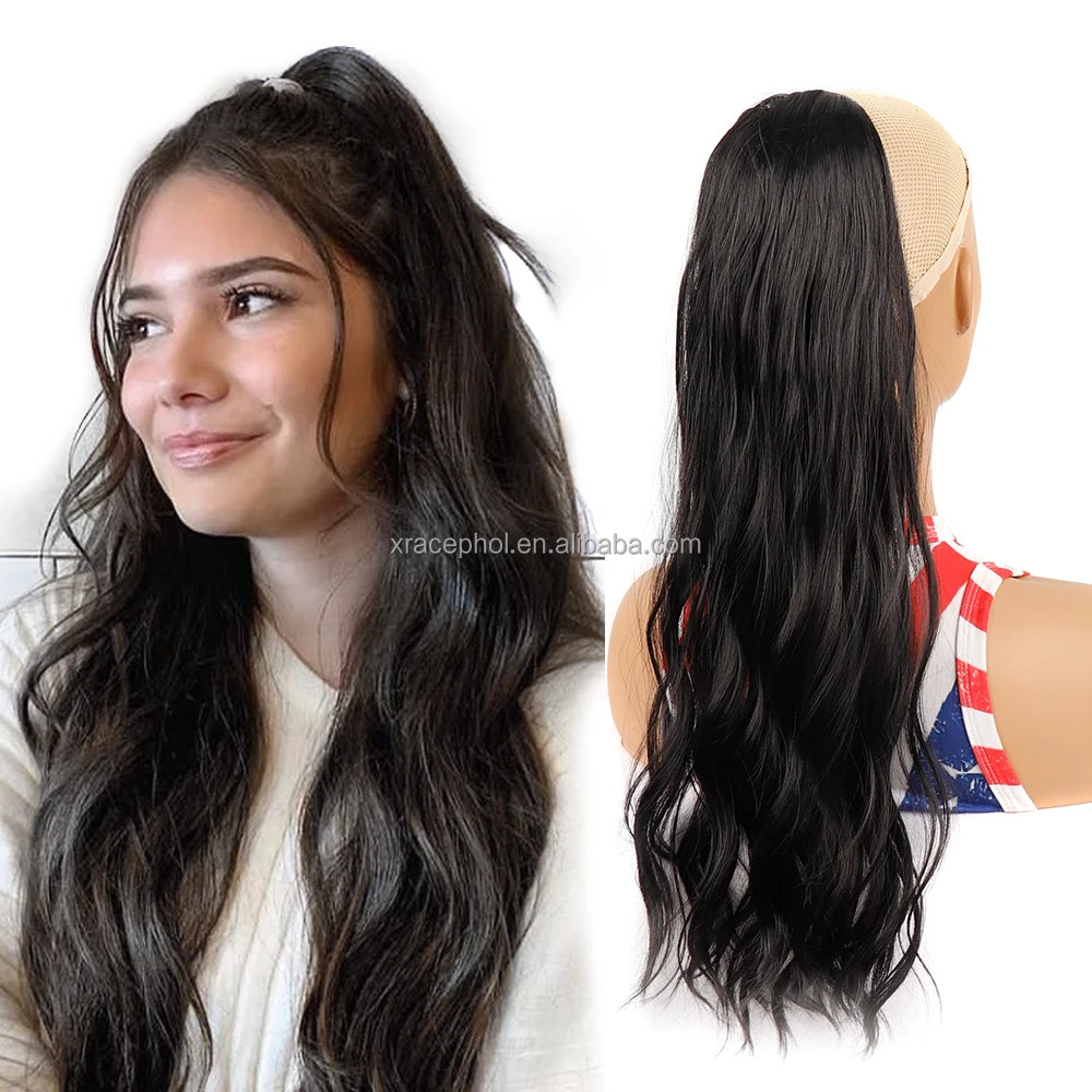Heat Resistant Synthetic Ponytail Hair Piece Extension Loose Water Wave Drawstring Natural Ponytail for Women