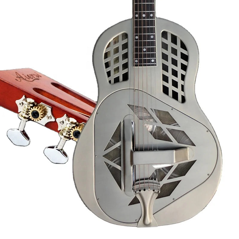 China Aiersi Brand Triolian Style Matt Finishing Brass Body Blue Music Vintage Tricone Metal Resonator Guitar String Instruments