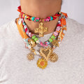 European and American Fashion Fun Silk Scarf Stainless Steel Multi-pendant Beaded Necklace Retro Niche Women's Necklace