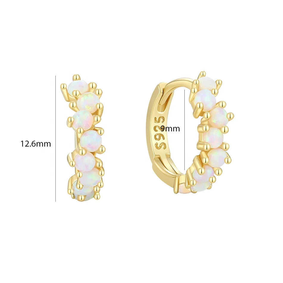 Nagosa Fashion Jewelry 18k 14k Gold Plated Vermeil 925 Sterling Silver Stacked Opal Huggie Hoop Earrings for Women