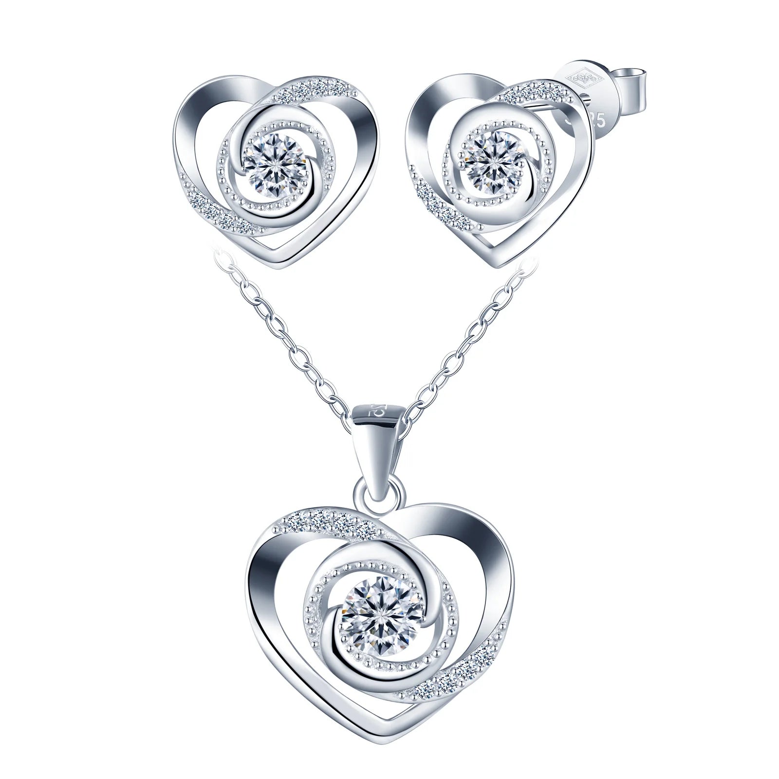 S925 Sterling Silver Vvs D Color Moissanite Heart love Pendant Necklace love Earrings for Women