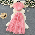 Summer Women's Roman Sets Puff Sleeve Top And High Waist Lace Skirts Set Ropa Wholesale