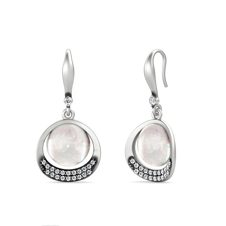 Hypoallergenic Nickel Free Statement Moonstone Dangle Drop Hook Earrings for Women Destiny Jewellery