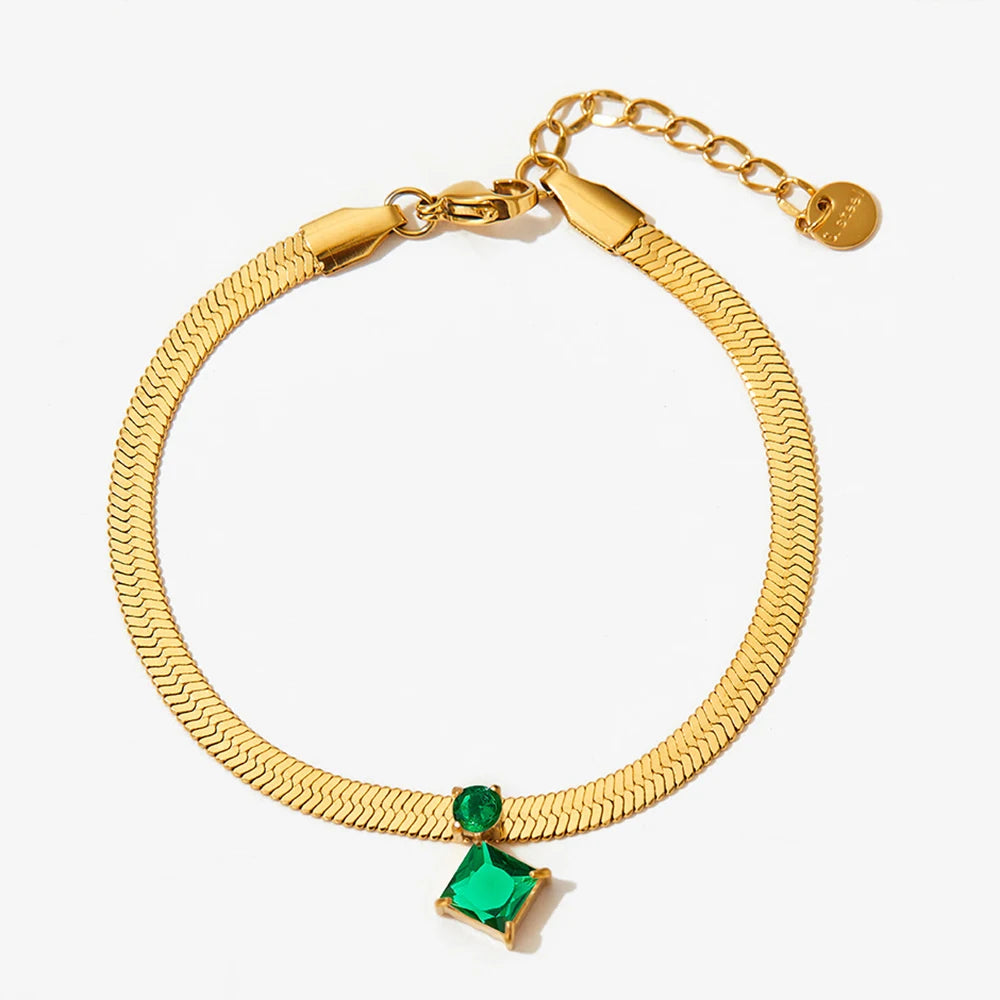 Hottest 18K Gold Plated CZ Snake Chain Bracelet Necklace OT Clasp Stainless Steel Classic Style Colorful Zircon Chain Necklace