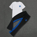Polyester Jogger Pants Blue Contrast Panel Custom White Tee Co-ord Set Drawstring Waist Urban Streetwear Design Plus Size Autumn
