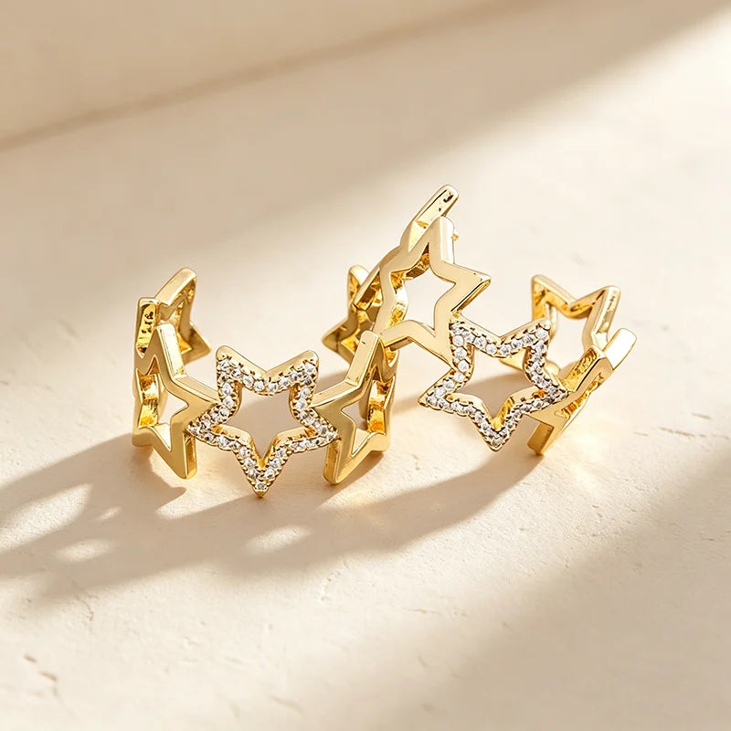 QIKU Wholesale Fashion Star Shape Opening Adjustable Crystal Finger Rings Women Girl Wedding Engagement Party Gift Jewelry
