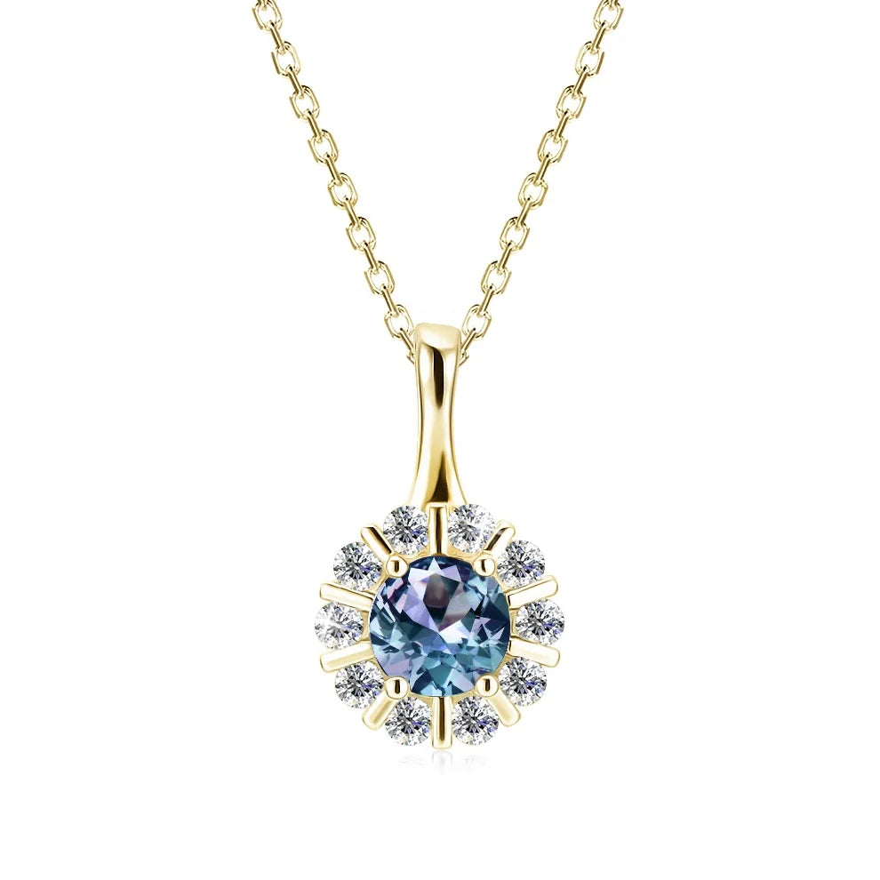 Sterling Silver 925 Color Change Alexandrite Gemstone Flower Pendant Charm Classy Necklace Destiny Jewellery Women Jewelry