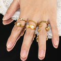 Minos Stainless Steel Fashion Gold Plated Closed Design Tarnish Free Flower Bud Pearl Rings Sweet Style Jewelry