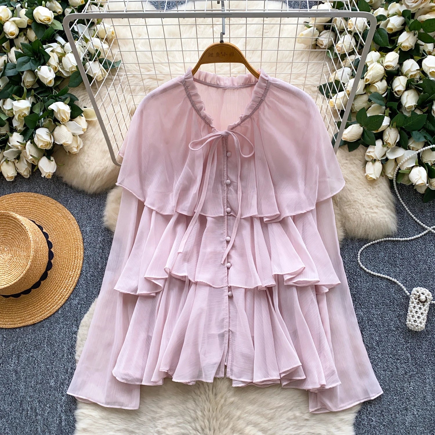 Autumn Full Sleeve Elegant Chiffon Blouses Women Solid Ruffles Shirts Ladies Elegant Tops Clothes Women Wholesale