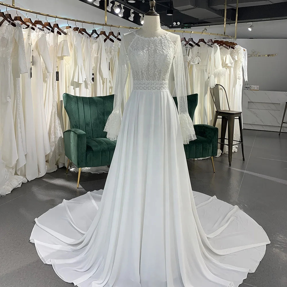 Jancember LSSG022 Illusion Long Sleeve Bridal Wedding Women's Bridal Dresses