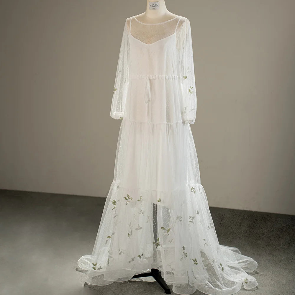 Jancember SFY190 Simple Illusion Plus Size Women's Wedding Dresses for Bridal