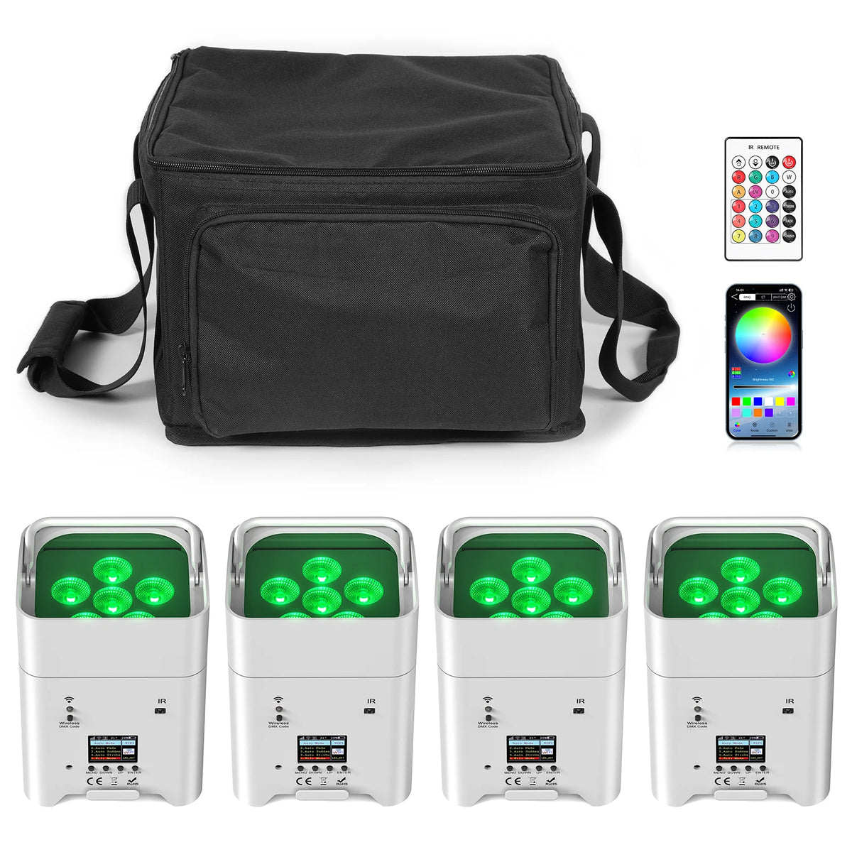 US Stock 4PCS Uplight with Bag 6x18w LED RGBWA UV 6in1 Battery Powered Par Light DMX Wireless Battery Uplights for Dj Wedding MegaBDM