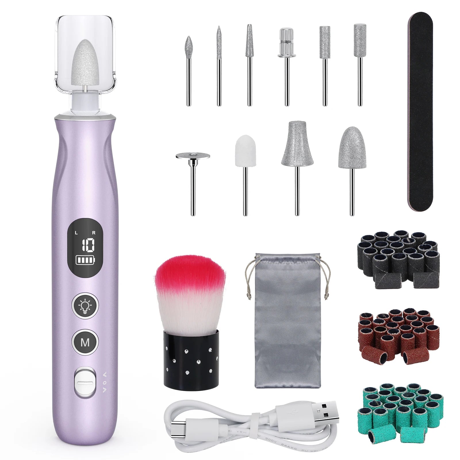Professional Electric Nail Care Kit Low Noise USB 45000rpm File Nail Drill Machine