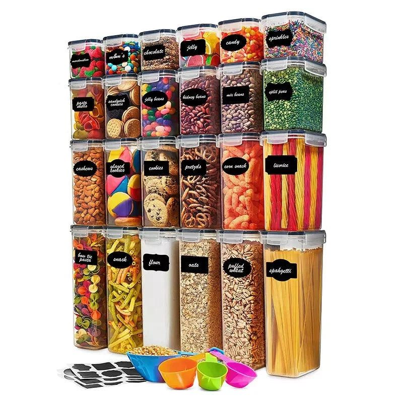 24 PCS Eco-Friendly Stackable Glass Food Storage Jars Set Classic Design for Dry Food Cereal Party Use Keeps Food Safe Fresh