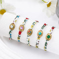 New National Style Bohemian Small Flower Cloth Fashion Color Retro Natural Stone Women's Bracelet Titanium Steel Jewelry