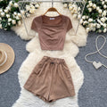 Summer Women's Casual Sets Square Collar Top And High Waist Shorts Set Jogging Suits Wholesale