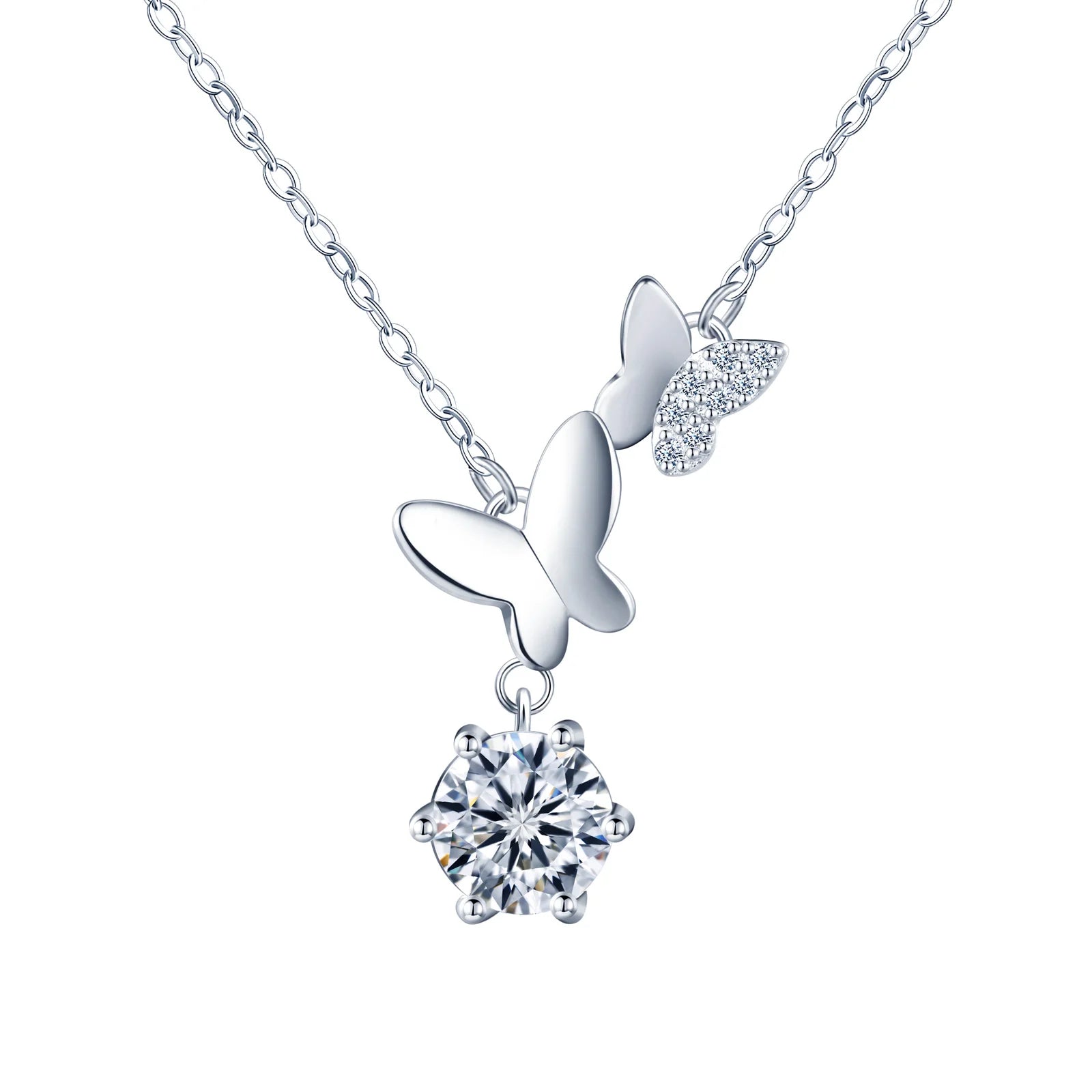 D Color Moissanite 925 Sterling Silver Double Butterfly Moissanite Necklace Luxury Sweet Necklace