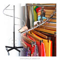 Modern Stainless Steel Detachable Clothing Display Rack Movable Wheels Black Base Chrome Top Luxury Design Carton Packaging for