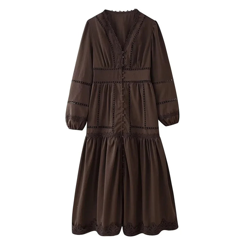 YKD034 Women's Clothing Summer New Retro Long-sleeved Hollow Stitching Holiday Dress Long Muslim Womens 2026 Dubai