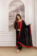 Black Red Embroidered Kurti Pant Dupatta Set Women Traditional Ethnic Wear Floor Length Loose Fit Party Outfit India Pakistan MegaBDM