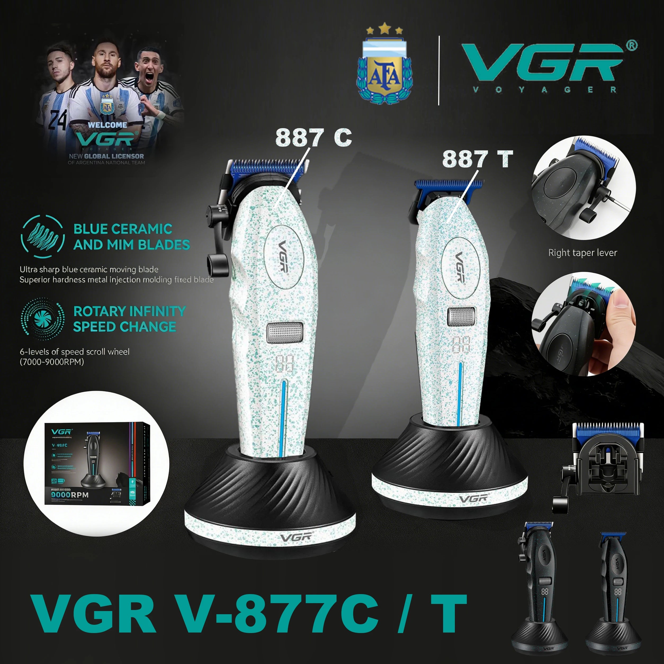 VGR Hair Trimmers Professional Haircut Machine 9000 RPM Hair Clippers Electric Trimmers Rechargeable Hair Trimmer for Men V-887