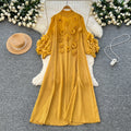 2025 Spring Slim Pleated Midi Dress For Women Empire 3D Shift Lace Dress