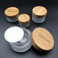 Custom 100g Empty Round Cream Glass Jar clear Frosted Bamboo Glass Cosmetic Jars with Bamboo Lids