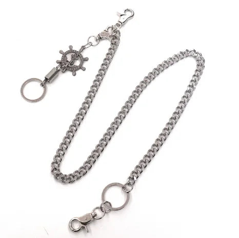 Men Trousers Retro Silver Ship Anchor Metal Chain Hip-hop Punk Style Pants Waist Belt Key Chain Money Clip Chain Trendy