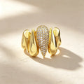QIKU Punk Design Gold Color Water Drop Shape Crystal Rings Copper Zircon Opening Adjustable Women Finger Jewelry Gift Wholesale