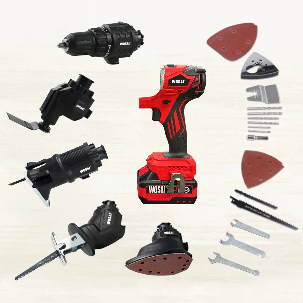 WOSAI 2023 NEW 18PCS Professional Hot Selling Impact Drill Jig Saw and Angle Grinder Power Electrical Tool Sets for Garden