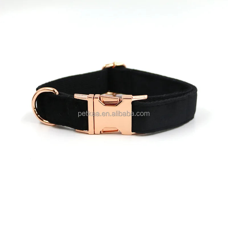 Luxury Unique Black Velvet Design Breathable Comfortable Dog Custom Collar Set Personal Customize Logo Popular Fashion in Stock