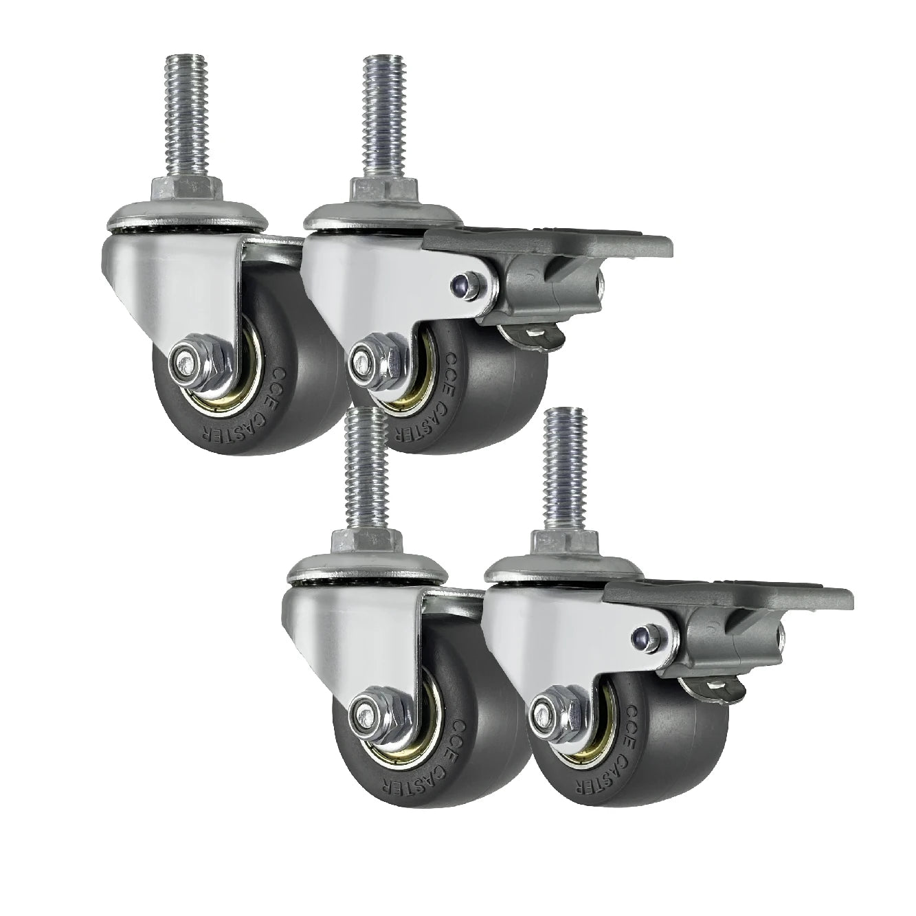 1.5 Inch Black Swivel TPR Bearings 3/8" Threaded Stem Zinc Plated Caster Wheel 40mm 40kg Load Capacity Home Office School Brake