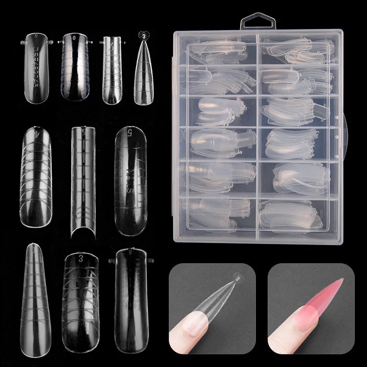 150pcs Reusable Sandwich Nail Forms Dual System Poly Gel Builder Gel Nail Extension Oval Coffin Forms with Guide Lines MegaBDM