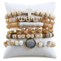 Fashion Skull Jewelry 6pcs Natural Stone Crystal Glass Shell Polymer Clay Hematite Pearl Bracelet Cross Charm Stack Bracelet Set