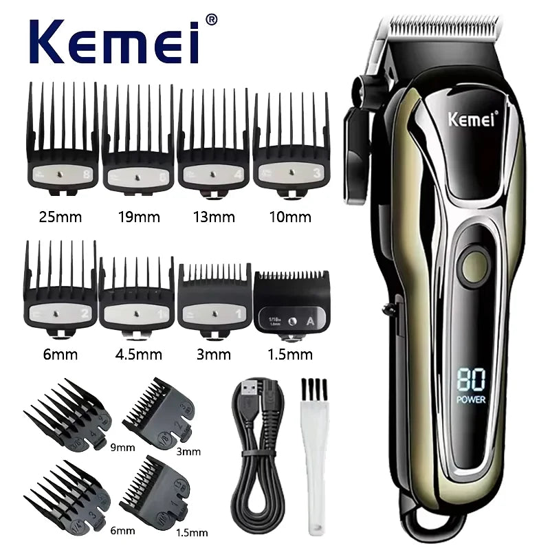Kemei PG1990A Rechargeable Hair Clipper or Limit Combs Professional Cordless Men Hair Trimmer Men's Hair Cutting Machine Barber