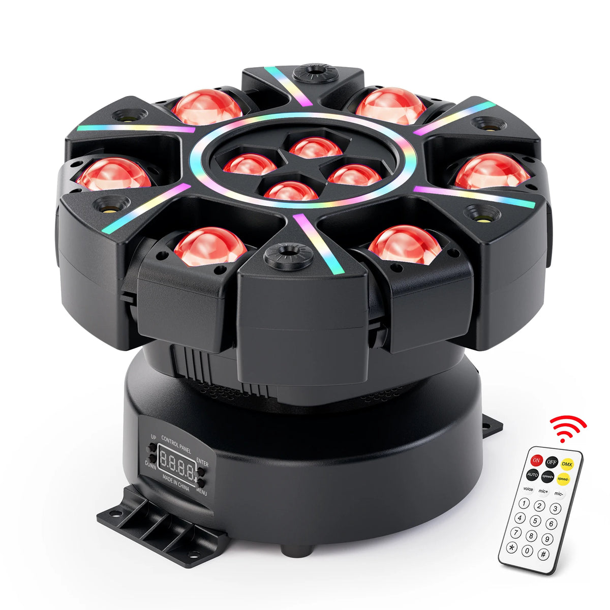 U`King 150W LED RGBW Six Arm Laser Beam Moving Head Light Red Green Starry Effect Stage Lighting DMX for Disco DJ Bar Party MegaBDM