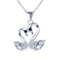 925 Sterling Silver Sparkling Moissanite Double Swan Pendant Necklace 40.5+3.5cm Adjustable Chain