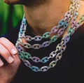12mm Hip Hop Color Zircon Pig Nose Coffee Bean Chain Rhodium Brass Gold Plated Zircon Hipster Button Necklace for Men Women Gift